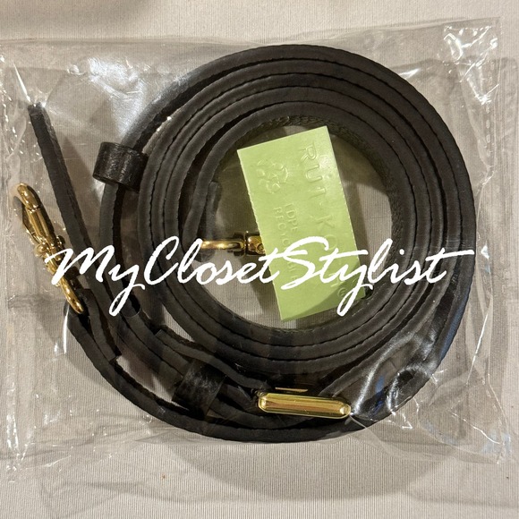 BANDOLIER Gold Crossbody Adjustable Buckle Strap NEW! Black Pebbled Leather - Picture 9 of 9